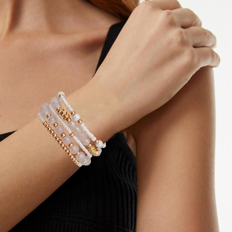 Aigrnc Boho Beaded Stretch Bracelets For Women Stackable Crystal Gold Plated Beaded Bracelets Set Trendy Handmade Friendship Braeclet Jewelry Gifts - Image 5